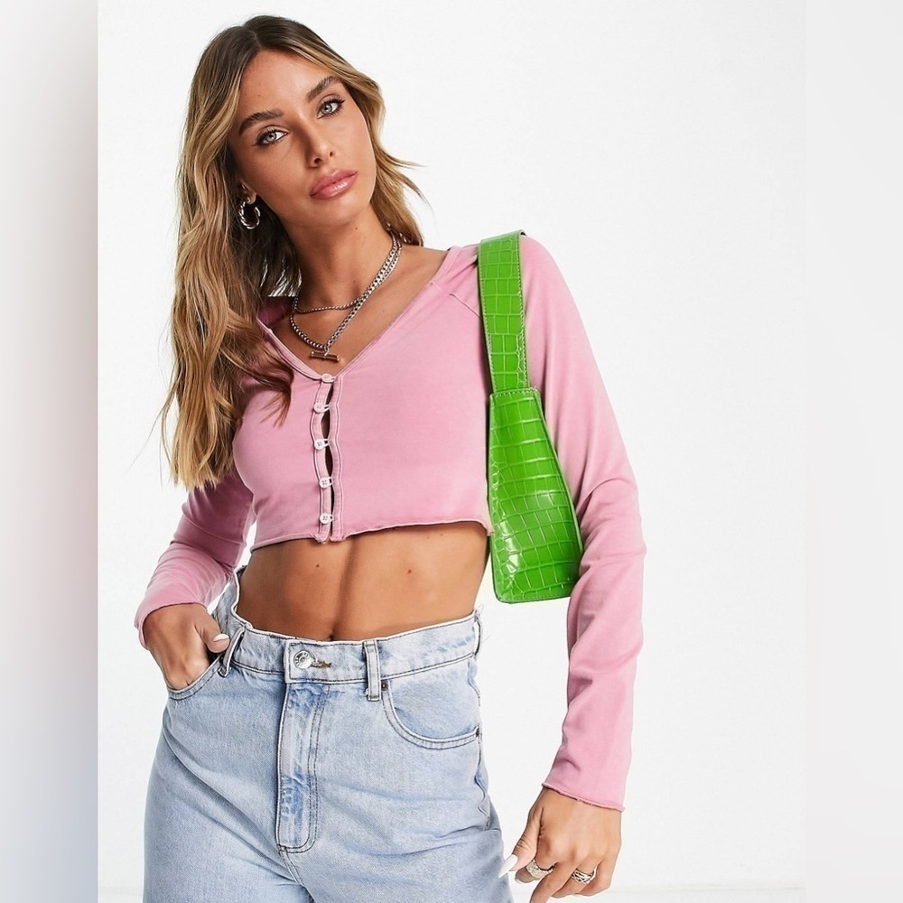 NWT Topshop Washed Button Through Crop Cardi in Pink